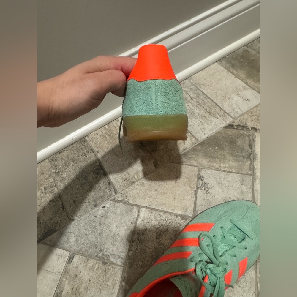 adidas Green Suede Sneakers with Bright Orange Stripes - Picture 2 of 16